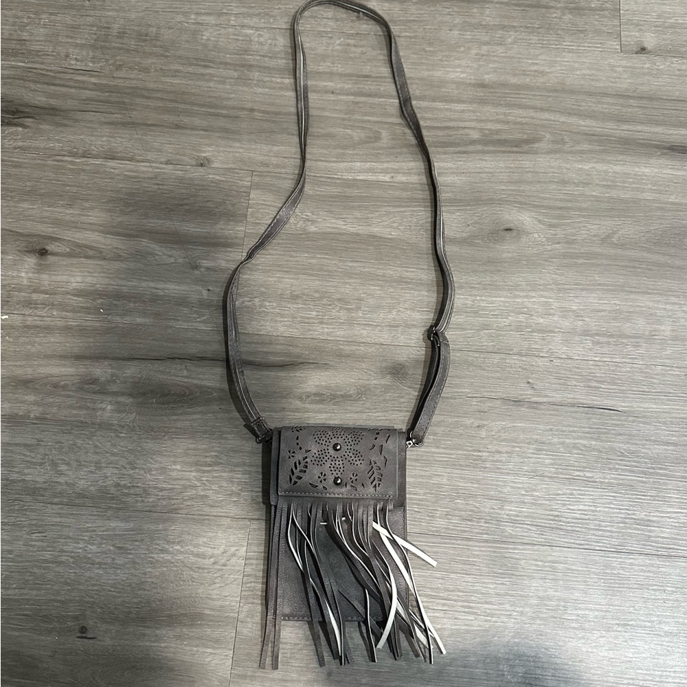 Gray Fringe Crossbody Bag